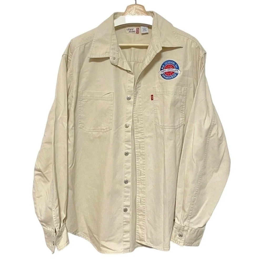 VTG Levi's Jeans Men’s L Denim Button Up Shirt  Metal Buttons Ivory Badge Pocket